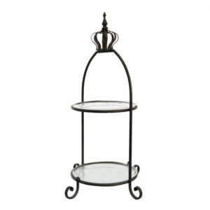5y0748 porta pasticceria a 2 piani 69 cm nero metallo vetro corona rotondo vassoio per torte su piede