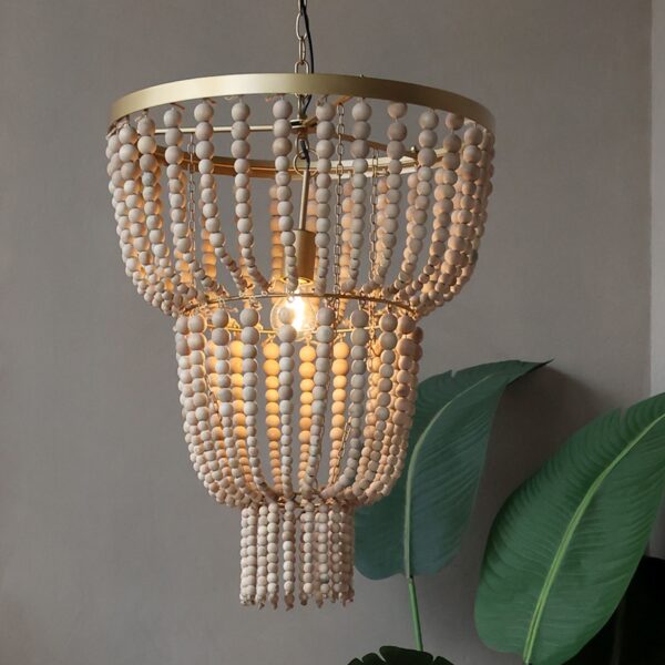 Lampadario con perline in legno Chic Antique