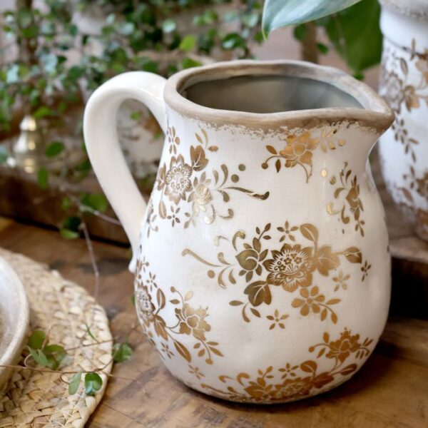 Vaso brocca Chic Antique con motivo floreale dorato