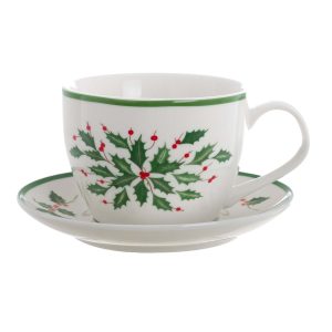 Tazza con piattino Natale "Amaryllis Collection" Blanc Mariclo