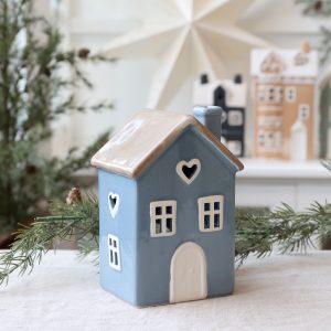 Casetta porta candela in ceramica "Chamonix House" Chic Antique H.18 x 11.5 cm