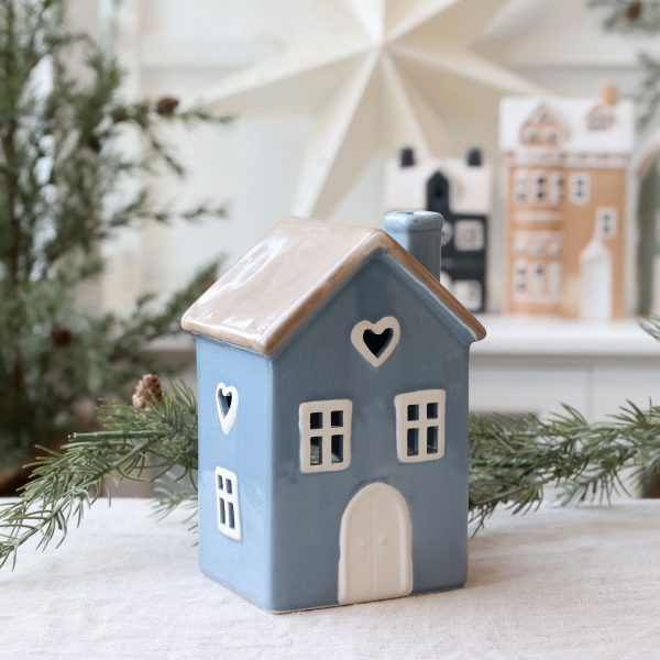 Casetta porta candela in ceramica "Chamonix House" Chic Antique H.18 x 11.5 cm