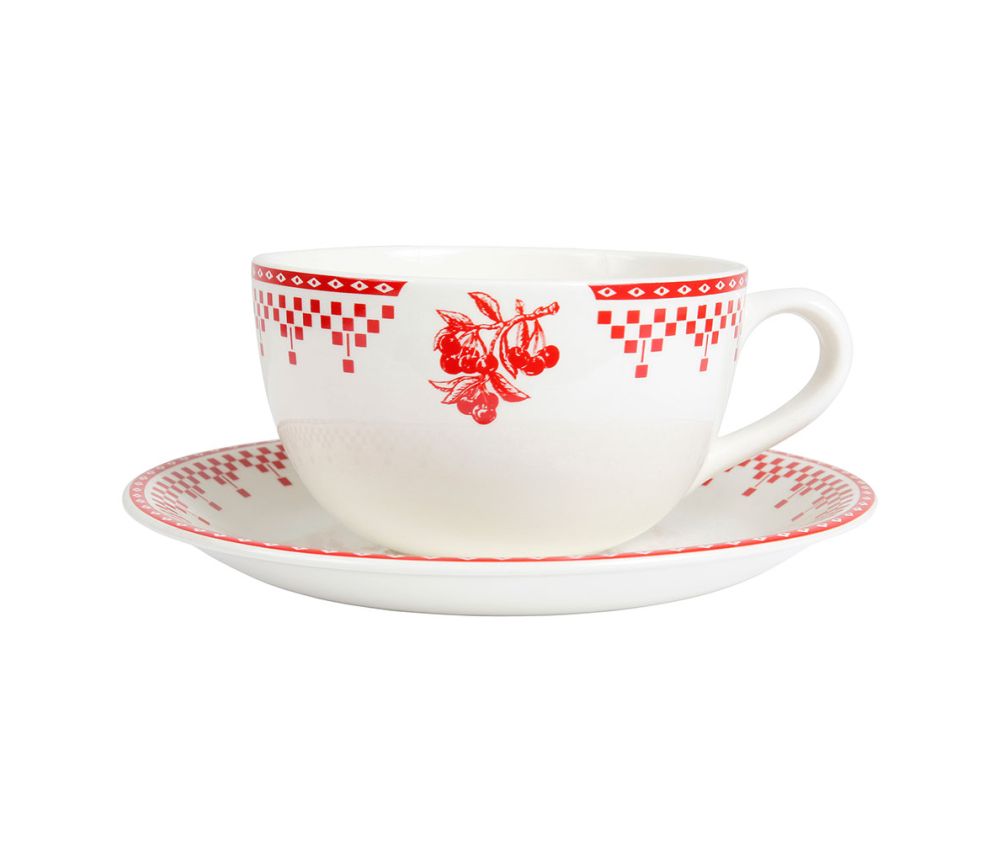 Tazza colazione con piattino “Damier Rouge” – Comptoir de Famille