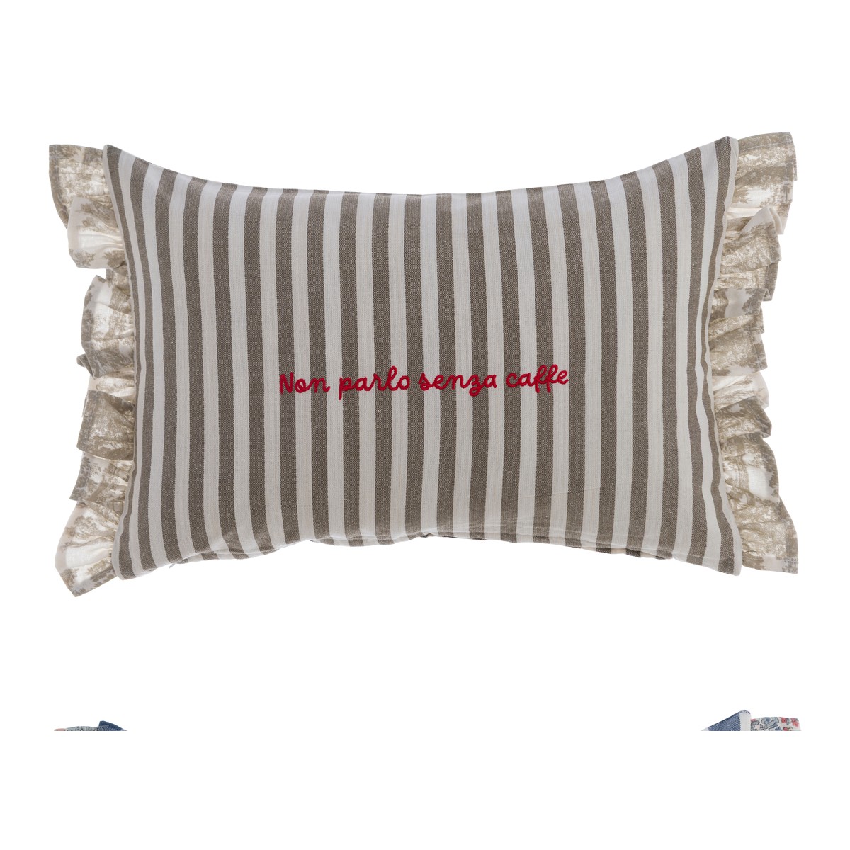 Cuscino ricamato con gala “Non parlo senza caffè” Blanc Mariclò – Ti Porto con Me – 30 x 50 cm