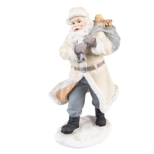 Babbo Natale decorativo beige e grigio 11 × 9 × 21 cm Clayre & Eef