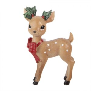 Renna decorativa marrone e rossa 9 × 5 × 14 cm Clayre & Eef