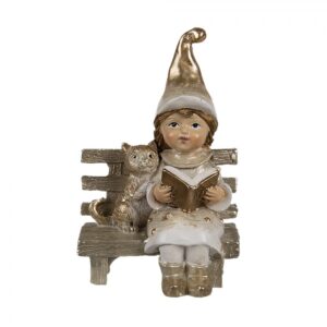 Gnomo decorativo beige con gatto 6 × 5 × 9 cm Clayre & Eef