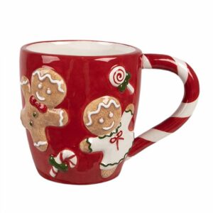 Tazza natalizia rossa con omini di pan di zenzero 325 ml Clayre & Eef