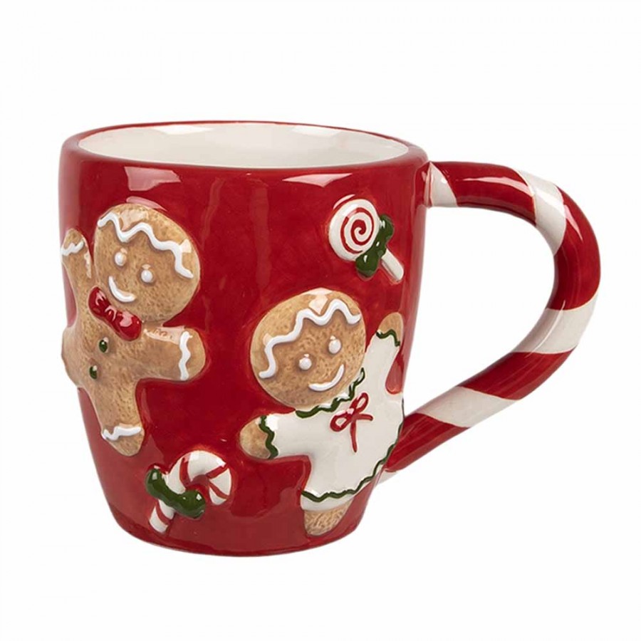 Tazza natalizia rossa con omini di pan di zenzero 325 ml Clayre & Eef