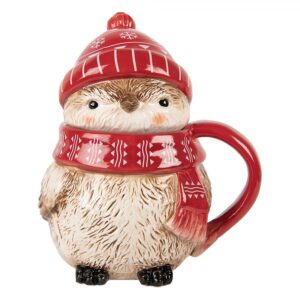 Tazza con coperchio rossa e beige 500 ml Clayre & Eef