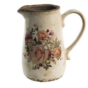 Brocca decorativa rosa e beige con fiori 16 × 11 × 18 cm Clayre & Eef