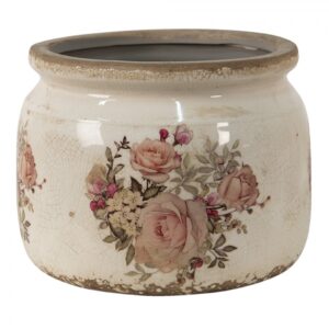 Portavaso rosa e beige con fiori Ø 20 × 15 cm Clayre & Eef