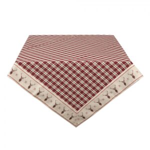 Tovaglia natalizia rossa e beige con cervi e quadri 150 × 250 cm Clayre & Eef