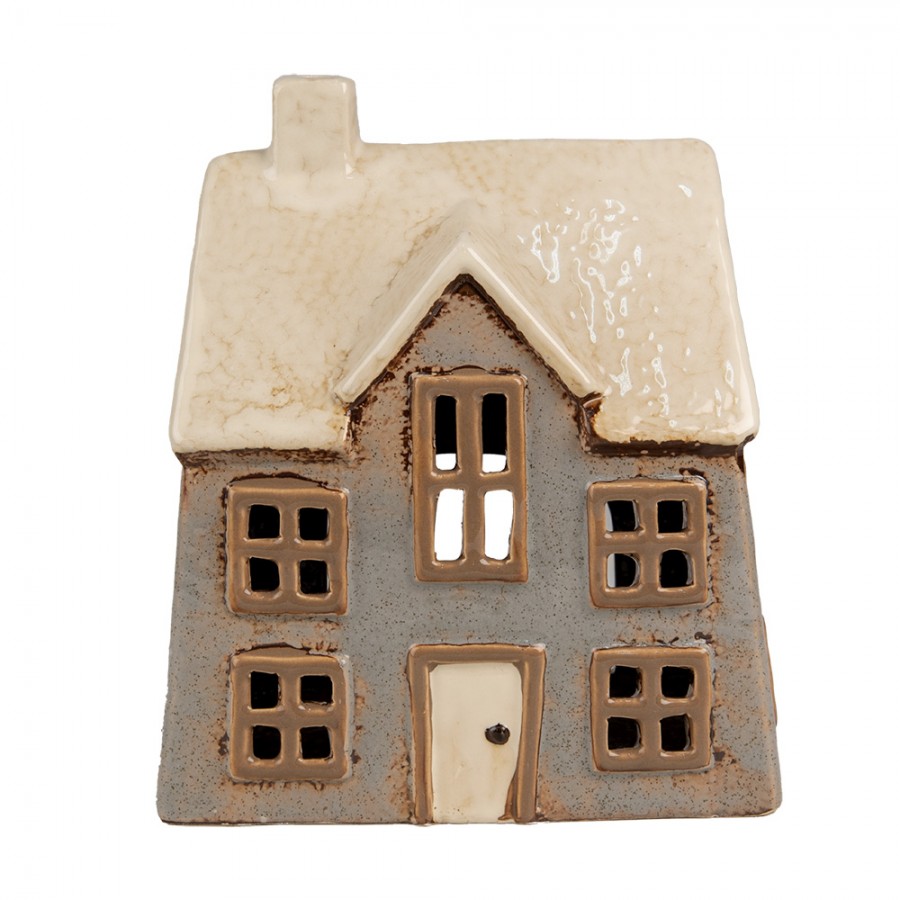 Portacandela casetta grigia e beige 15 × 10 × 17 cm Clayre & Eef