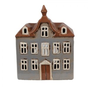 Portacandela casetta grigia e marrone 16 × 9 × 20 cm Clayre & Eef