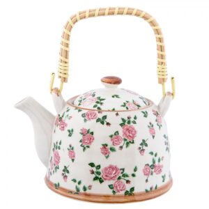 Teiera rosa e beige con infusore e fiori 700 ml Clayre & Eef