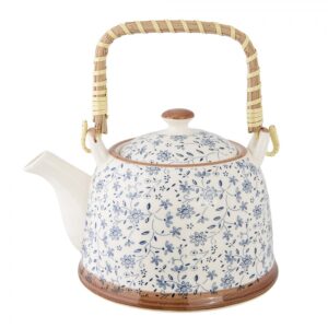 Teiera blu con infusore e fiori 700 ml Clayre & Eef