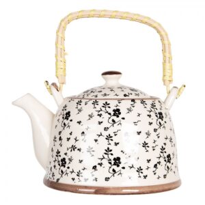 Teiera beige e nera con infusore e fiori 800 ml Clayre & Eef